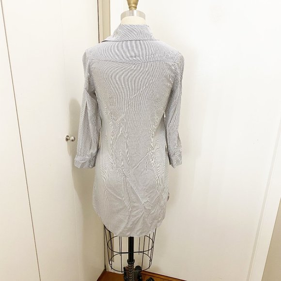 SALE 🔥2/$20🔥 Costa Blanca Long Cotton Stripe Button Shirt Dress S White Grey - Picture 3 of 10